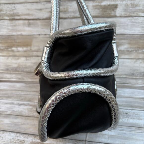 Ripani Y2K Purse Satchel Black Silver Metallic Leather Glam Reptile Avant Garde - Picture 5 of 17